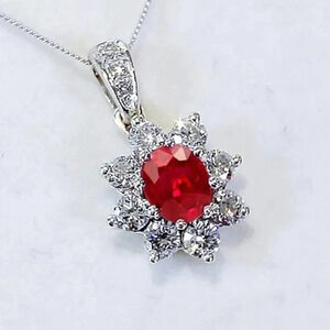🎁Silver Plated Crystal Flower Vintage Oval Cut Ruby Gemstone UNVN12477